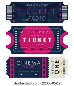 Ticket set. Ready design for your business. Isolated on white background. Vector illustration.