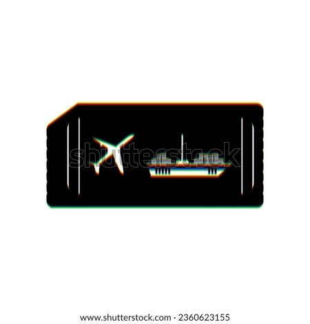 Ticket sign. Black Icon with vertical effect of color edge aberration at white background. Illustration.