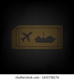 Ticketzeichen. Icon als Gitter der kleinen orangefarbenen Glühbirne in der Dunkelheit. Illustration.
