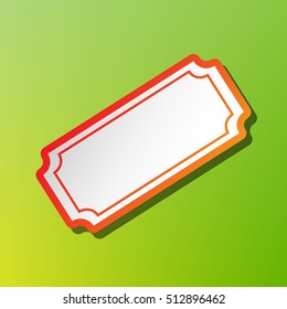 Ticket sign illustration. Contrast icon with reddish stroke on green backgound.