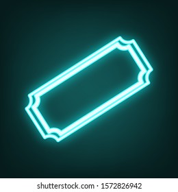 Ticket sign illustration. Cyan neon icon in the dark. Bluring. Luminescence. Illustration.