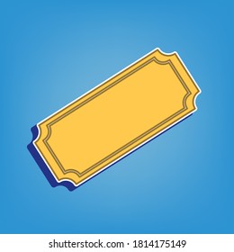 Ticket sign illustration. Golden Icon with White Contour at light blue Background. Illustration.