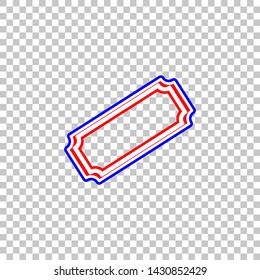 Ticket sign illustration. Red, white and contour icon at transparent background. Illustration.