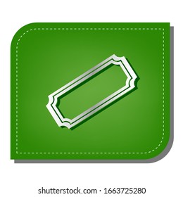 Ticket sign illustration. Silver gradient line icon with dark green shadow at ecological patched green leaf. Illustration.