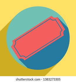 Ticket sign illustration. Sunset orange icon with llapis lazuli shadow inside medium aquamarine circle with different goldenrod shadow at royal yellow background.