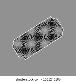 Ticket sign illustration. Vector. Black maze filled icon with white border at gray background.