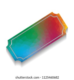Ticket sign illustration. Vector. Colorful icon with bright texture of mosaic with soft shadow on white background. Isolated.