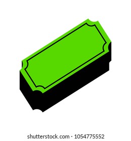 Ticket sign illustration. Vector. Green 3d icon with black side on white background. Isolated.