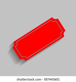 Ticket sign illustration. Vector. Red icon with soft shadow on gray background.