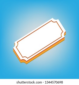 Ticket sign illustration. Vector. White icon with 3d warm-colored gradient body at sky blue background.