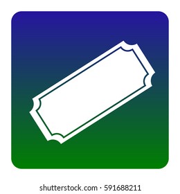 Ticket sign illustration. Vector. White icon at green-blue gradient square with rounded corners on white background. Isolated.