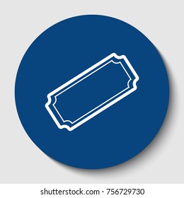 Ticket sign illustration. Vector. White contour icon in dark cerulean circle at white background. Isolated.