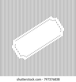 Ticket sign illustration. Vector. White icon on grayish striped background. Optical illusion.