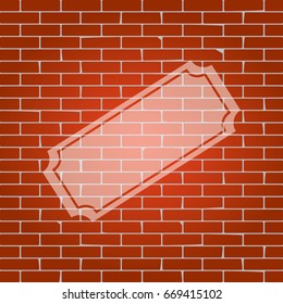 Ticket sign illustration. Vector. Whitish icon on brick wall as background.