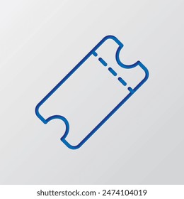 Ticket simple icon vector. Flat design. Paper cut design. Cutted blue symbol with shadow. Gray background.ai