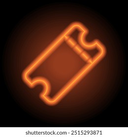Ticket simple icon vector. Flat design. Orange neon on black background.ai