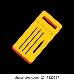 Cartel simple de la entrada. Icono Amarillo extruido 3D con los lados rojos un fondo negro. Ilustración.
