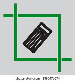 Ticket simple sign. Black icon inside green crop tool at light gray background