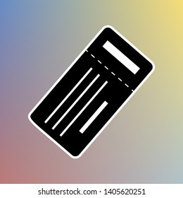 Ticket simple sign. Black icon in white shell at pastel color background. Illustration.