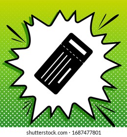 Cartel simple del billete. Icono negro sobre la parte blanca Splash en fondo verde con puntos blancos.  Ilustración.
