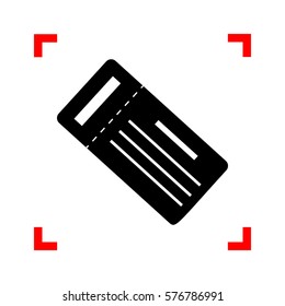Ticket simple sign. Black icon in focus corners on white background. Isolated.
