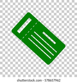 Ticket simple sign. Dark green icon on transparent background.