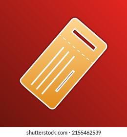Ticket simple sign. Golden gradient Icon with contours on redish Background. Illustration.