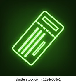 Ticket simple sign. Green neon icon in the dark. Blurred lightening. Illustration.