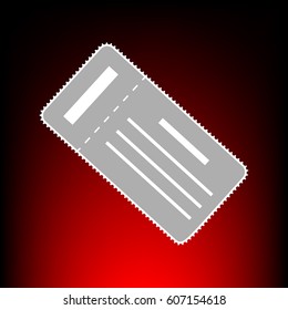 Ticket simple sign. Postage stam or old photo style on red-black gradient background.