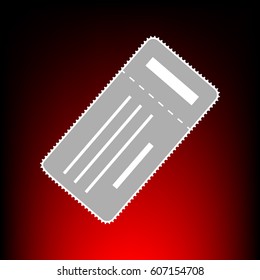 Ticket simple sign. Postage stam or old photo style on red-black gradient background.