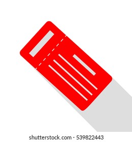Ticket simple sign. Red icon with flat style shadow path.