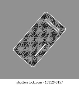 Ticket simple sign. Vector. Black maze filled icon with white border at gray background.