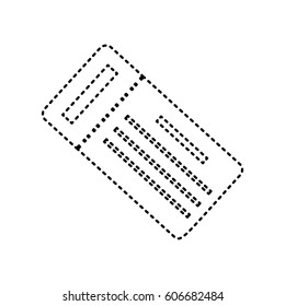Ticket simple sign. Vector. Black dashed icon on white background. Isolated.