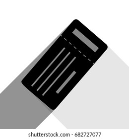 Ticket simple sign. Vector. Black icon with two flat gray shadows on white background.