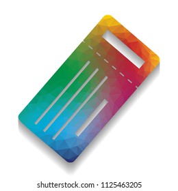 Ticket simple sign. Vector. Colorful icon with bright texture of mosaic with soft shadow on white background. Isolated.
