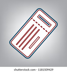 Ticket simple sign. Vector. Dark red, transparent and midnight green stroke of white icon at grayish background.