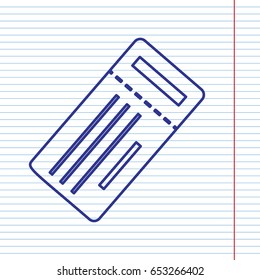 Ticket simple sign. Vector. Navy line icon on notebook paper as background with red line for field.