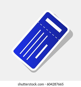 Ticket simple sign. Vector. New year bluish icon with outside stroke and gray shadow on light gray background.