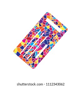 Ticket simple sign. Vector. Stained glass icon on white background. Colorful polygons. Isolated.