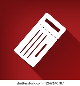 Ticket simple sign. Vector. White icon with limitless shadow at ruby red background.