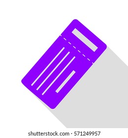 Ticket simple sign. Violet icon with flat style shadow path.