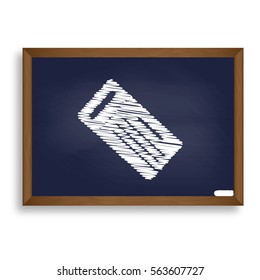 Ticket simple sign. White chalk icon on blue school board with shadow as background. Isolated.