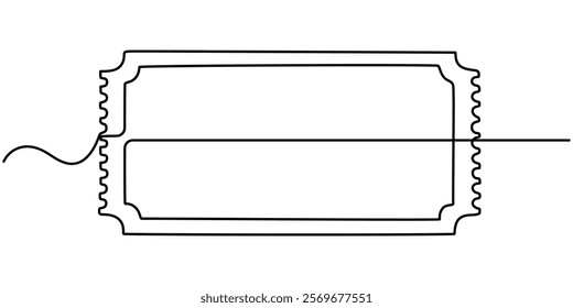 Ticket Single Line Icon, Concert or Movie Ticket, Continuous one line drawing cinema ticket. Vintage cinema ticket isolated on a white background. Vector illustration, Single continuous line drawing.