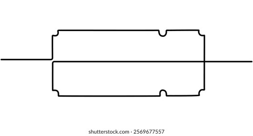 Ticket Single Line Icon, Concert or Movie Ticket, Continuous one line drawing cinema ticket. Vintage cinema ticket isolated on a white background. Vector illustration, Single continuous line drawing.