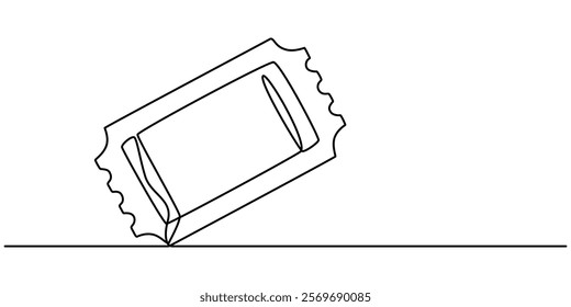 Ticket Single Line Icon, Continuous one line drawing cinema ticket. Vintage cinema ticket isolated on a white background. Vector illustration, Single continuous line drawing of ticket. one line draw. 