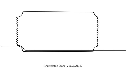 Ticket Single Line Icon, Continuous one line drawing cinema ticket. Vintage cinema ticket isolated on a white background. Vector illustration, Single continuous line drawing of ticket. one line draw. 