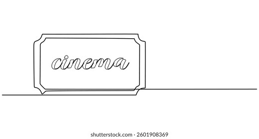Ticket Single Line Icon, Ticket Single Line Icon, Continuous one line drawing cinema ticket. Vintage cinema ticket isolated on a white background. Vector illustration, Single