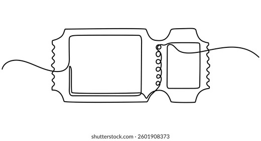 Ticket Single Line Icon, Ticket Single Line Icon, Continuous one line drawing cinema ticket. Vintage cinema ticket isolated on a white background. Vector illustration, Single