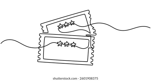 Ticket Single Line Icon, Ticket Single Line Icon, Continuous one line drawing cinema ticket. Vintage cinema ticket isolated on a white background. Vector illustration, Single