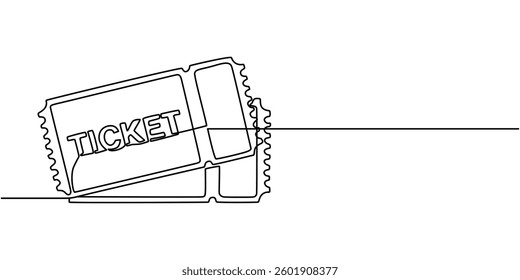 Ticket Single Line Icon, Ticket Single Line Icon, Continuous one line drawing cinema ticket. Vintage cinema ticket isolated on a white background. Vector illustration, Single